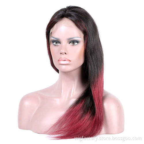 13*4 Brazilian 1b 99j Human Hair Wigs Straight,Human Straight Hair Wig 150% Pre Plucked,Full Lace Human Hair Wig Straight Remy H